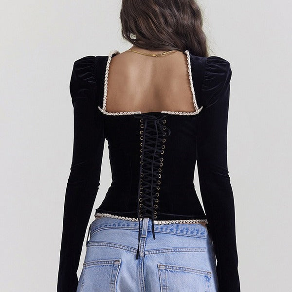 Victoria Velvet Backless Lace Up Top