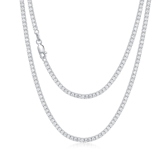 Sterling Silver Tennis Chain 925 Authentic Cubic Zirconia Chain Necklace 18-26 Inch, 4MM