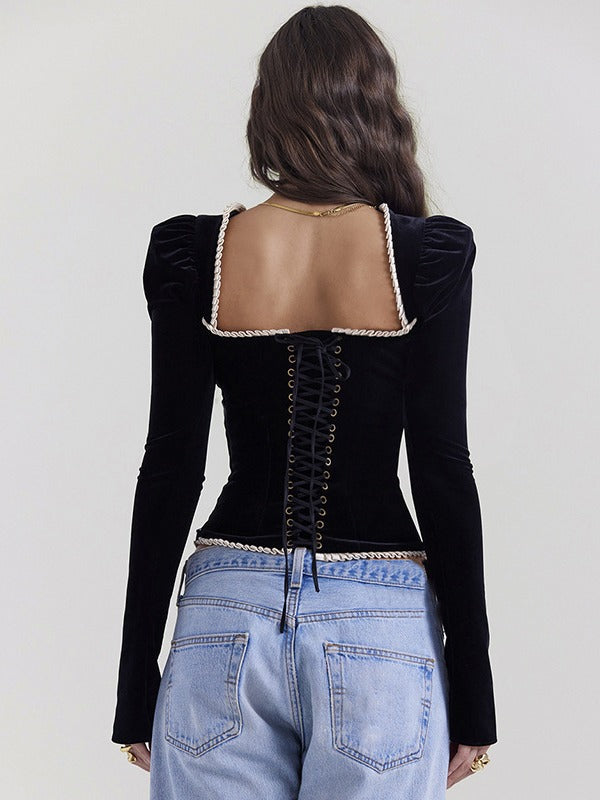 Victoria Velvet Backless Lace Up Top